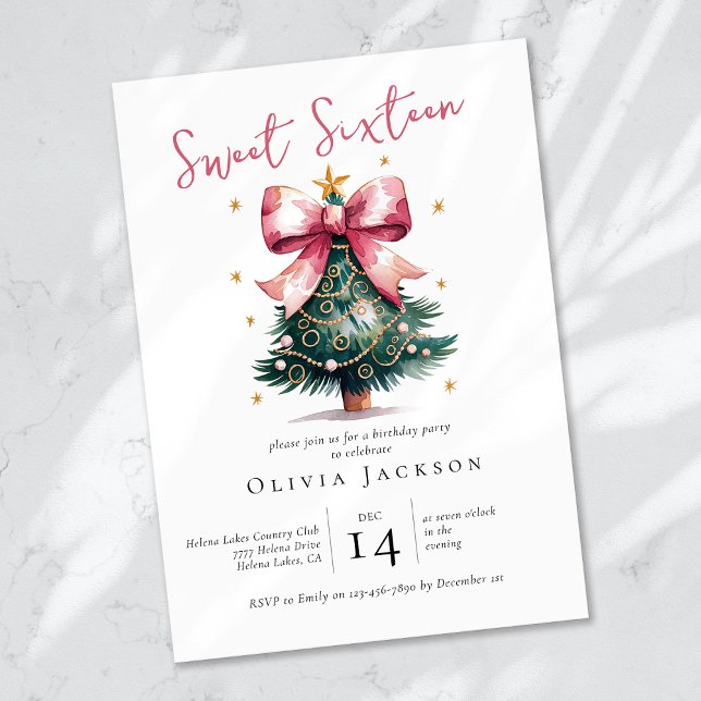 Invitación Coquette Christmas Tree Bow Sweteen (Subido por el creador)