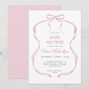 Invitación Coquette Cinta rosa Bow Elegante Chica Baby Shower