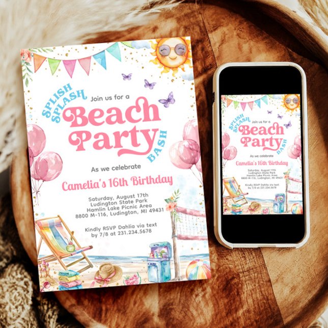 Invitación Coquette Coastal Teenage Beach Birthday Party (Coquette Coastal Teenage Beach Birthday Party Invitation)