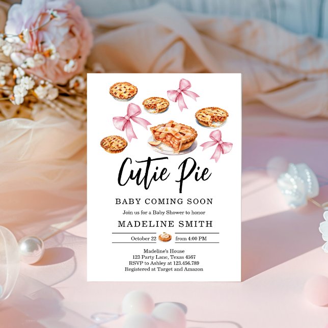 Invitación Coquette Cutie Pie Sweet Pink Bow Baby Shower (Subido por el creador)