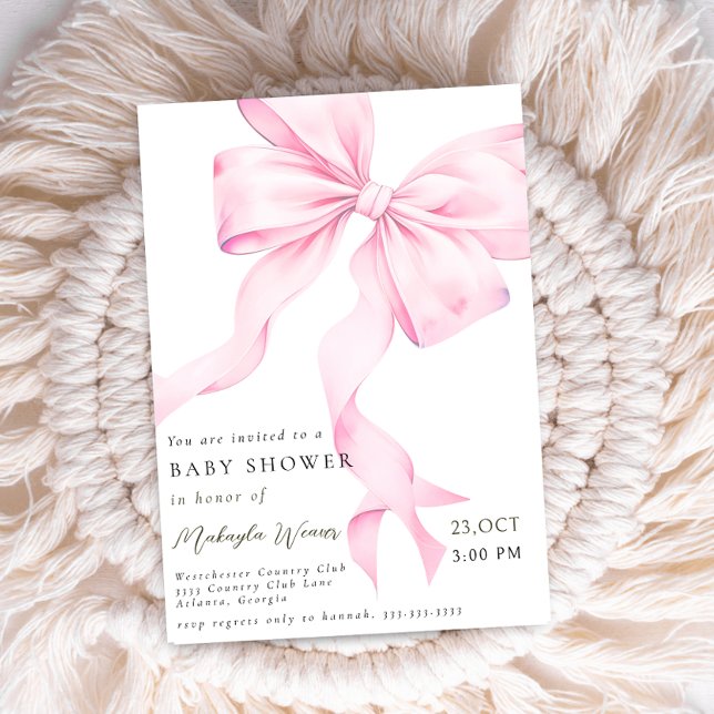 Invitación Coquette de Bow rosa moderno Baby Shower (Subido por el creador)