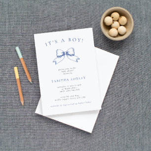 Invitación Coquette de época, amigo, es un Baby Shower azul d
