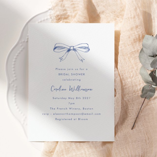 Invitación Coquette de escritura moderna Bow Blue Bridal Show (Subido por el creador)