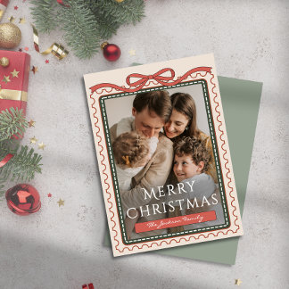 Invitación Coquette de estampado navideño fotográfico familia