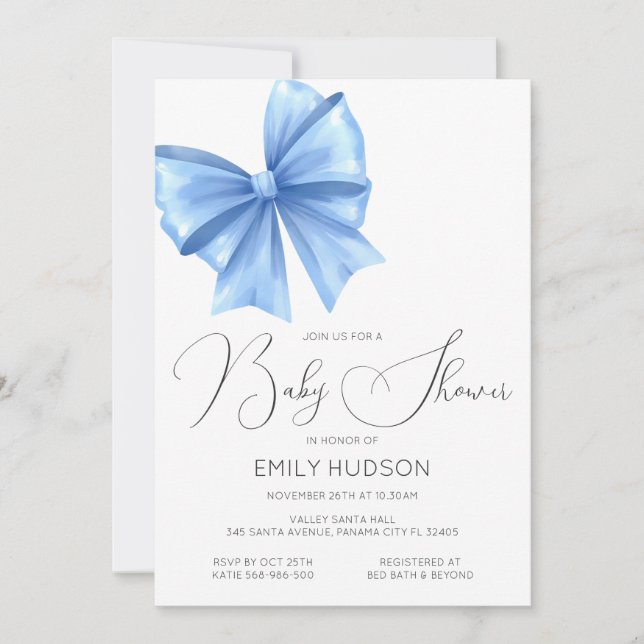 Invitación Coquette de Lazo Azul Editable (Anverso)