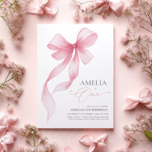 Invitación Coquette de lazo rosa cumpleaños 1