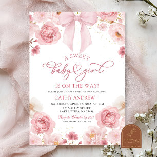 Invitación Coquette de lazo rosa, dulce bebé niña está en cam
