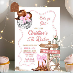 Invitación Coquette Disco rosa deja ir a Cowgirl Cumpleaños
