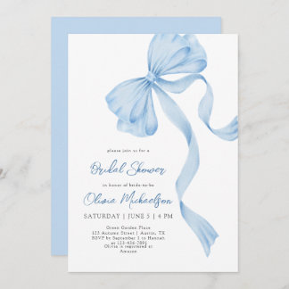 Invitación Coquette Dusty Blue Bow Ribbon Bridal Shower