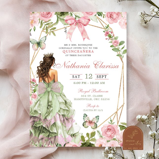 Invitación Coquette Enchanted Forest Sage Rubor Pink Quincean (Subido por el creador)