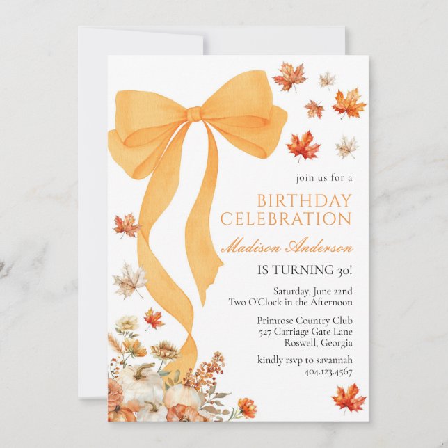 Invitación Coquette Fall Birthday Invitation (Anverso)