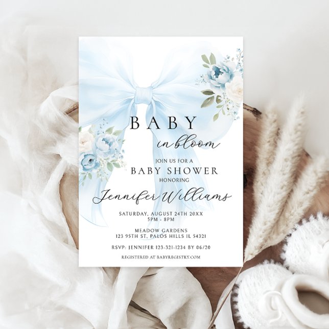 Invitación Coquette floral azul Bow Baby en flor Boy ducha (Subido por el creador)