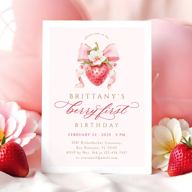 Invitación Coquette Floral Berry First Birday (Subido por el creador)