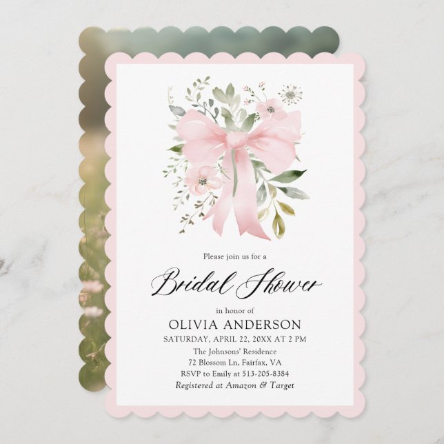 Invitación Coquette Floral Floral de vaca rosa Ducha de novia (Anverso / Reverso)