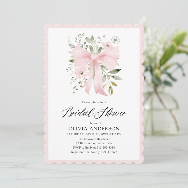 Invitación Coquette Floral Floral de vaca rosa Ducha de novia (Anverso de pie)