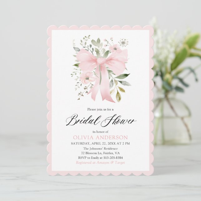 Invitación Coquette Floral Floral de vaca rosa Ducha de novia (Anverso de pie)
