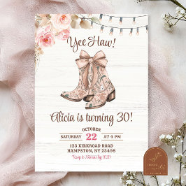Invitación Coquette Floral Rosa Boots Cumpleaños