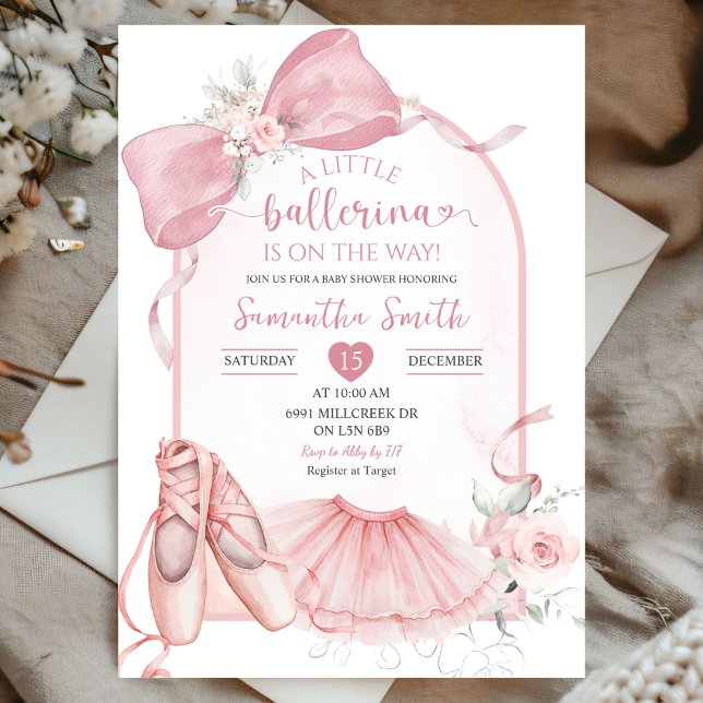 Invitación Coquette Floral Rosa Little Ballerina Baby Shower (Subido por el creador)