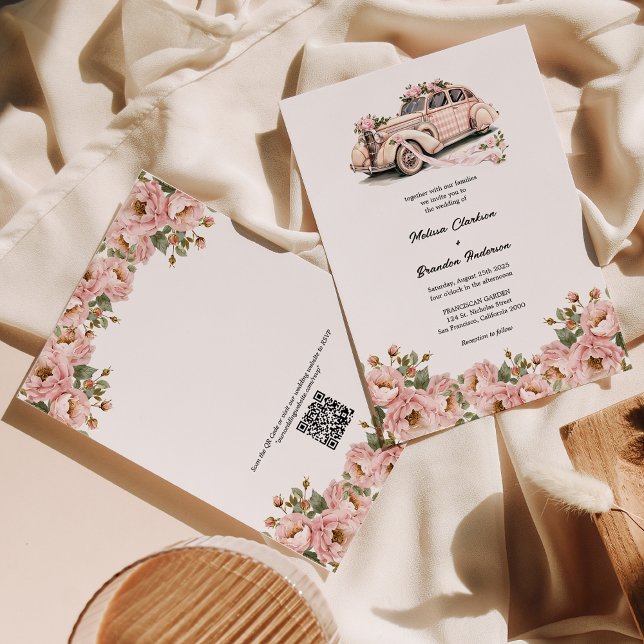 Invitación Coquette Floral Rubor Pink QR Code RSVP Boda (Subido por el creador)