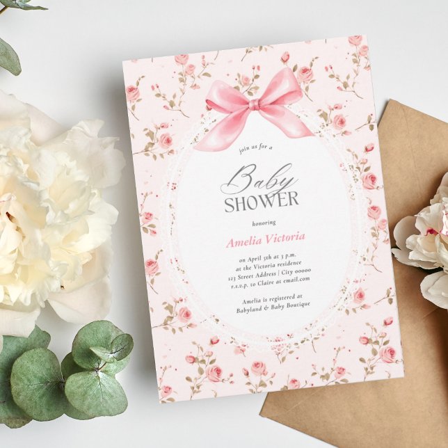 Invitación Coquette Floral Watercolor Baby Shower (Subido por el creador)