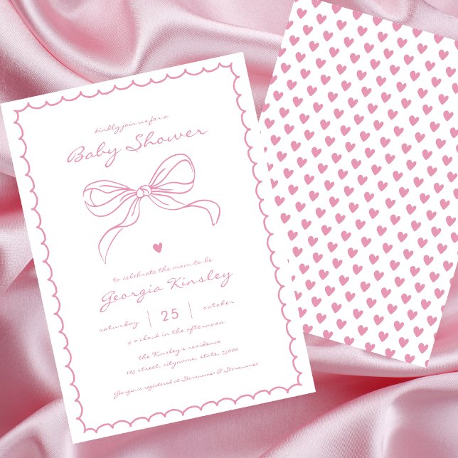 Invitación Coquette francesa Bow Whimsy Frame Chica Baby Show (Subido por el creador)