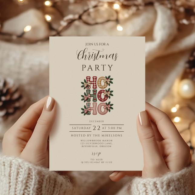 Invitación Coquette Gingham Ho Ho Ho Navidad (Subido por el creador)