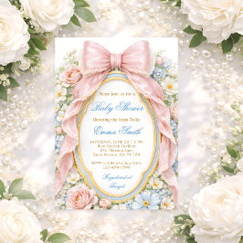 Invitación Coquette Girly Pink Bow Floral Baby Shower