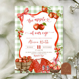 Invitación Coquette Green Plaid Apple Of Our Eye Baby Shower