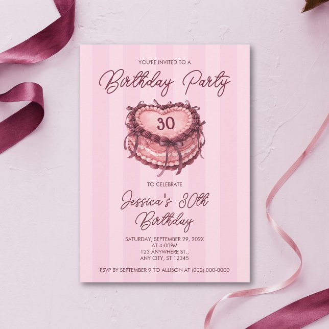 Invitación Coquette Heart Cake Birthday (Subido por el creador)