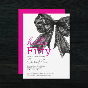 Invitación Coquette Hot Pink Black Bow Hola Cincuenta Cumplea