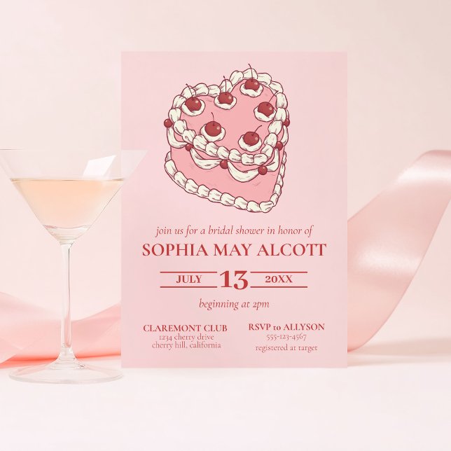 Invitación Coquette Ilustrado Cherry Cake Bridal Shower (Subido por el creador)