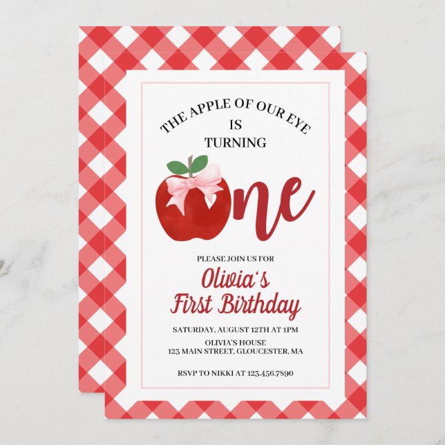 Invitación Coquette, la adormidera de Apple Pink Bow, primer  (Anverso / Reverso)