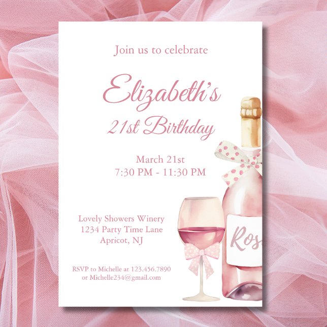 Invitación Coquette Light Bows Rosa y Vino 21 cumpleaños (Subido por el creador)