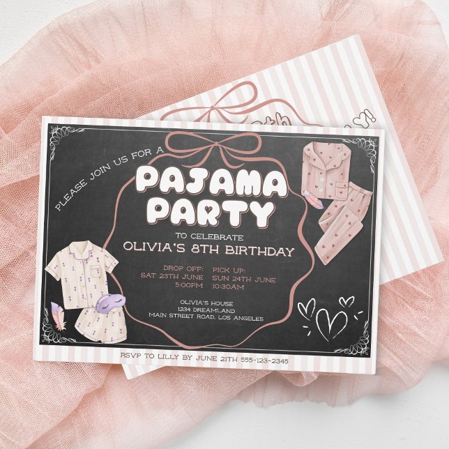 Invitación Coquette lindo arco de pajama cumpleaños fiesta (Subido por el creador)