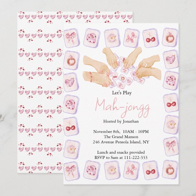 Invitación Coquette Mahjong Party (Anverso / Reverso)