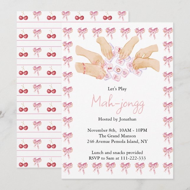 Invitación Coquette Mahjong Party (Anverso / Reverso)