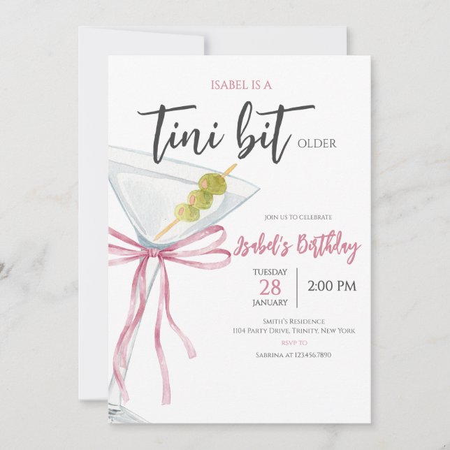 Invitación Coquette Martini Birthday (Anverso)