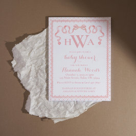 Invitación Coquette Monograma Baby Shower de la cinta del cor