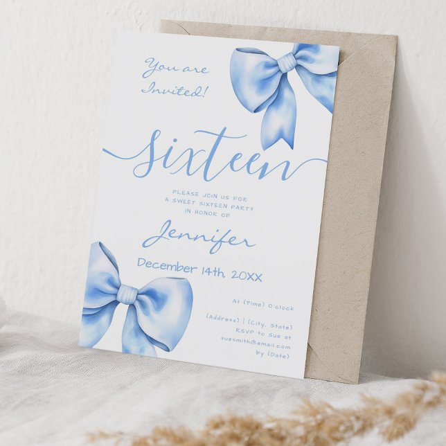 Invitación Coquette Navy Blue Bow Sweet 16 Cumpleaños (Coquette Navy Blue Bow Sweet 16 Birthday Invitation)
