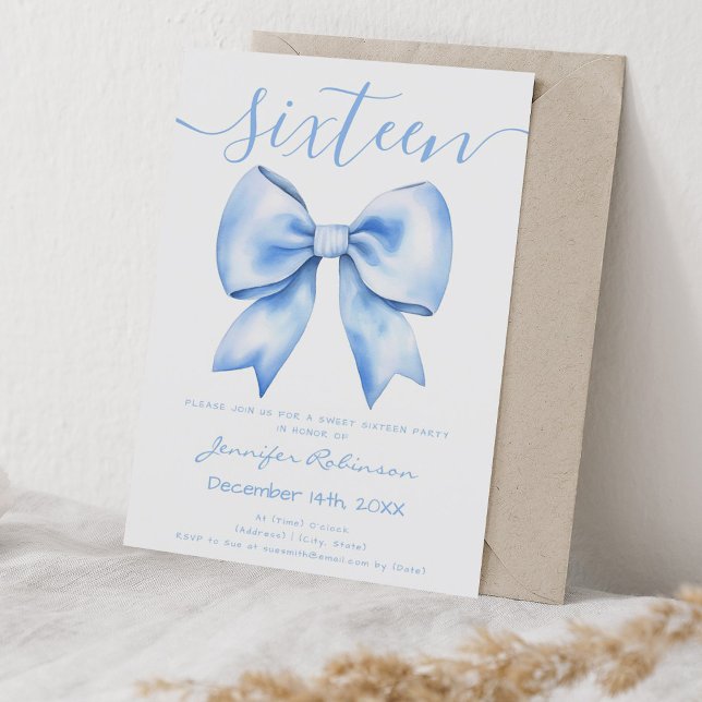 Invitación Coquette Navy Blue Bow Sweet 16 Cumpleaños (Coquette Navy Blue Bow Sweet 16 Birthday Invitation)