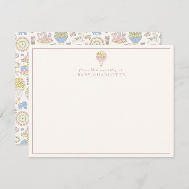 Invitación Coquette Pastel Circus Balloon Nursery Note Card (Anverso / Reverso)