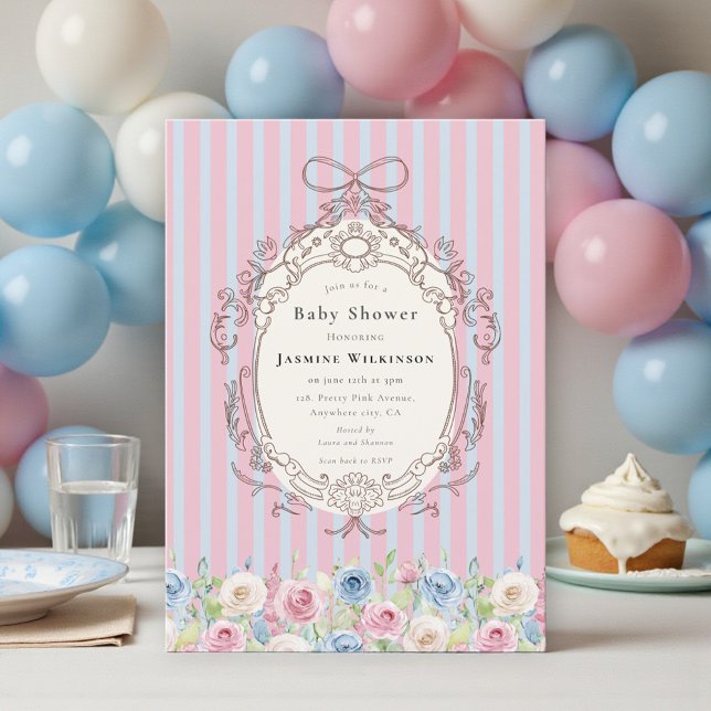 Invitación coquette pastel Rose Baby Shower with qr code rsvp (Subido por el creador)