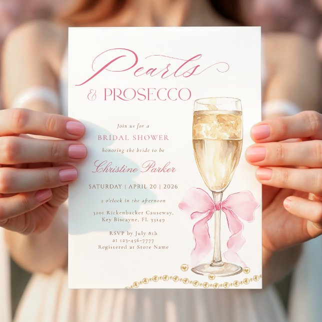 Invitación Coquette Pearls and Prosecco Bridal Shower (Subido por el creador)