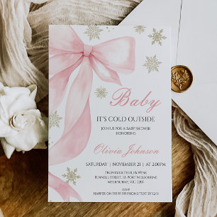 Invitación Coquette Pink Bow Baby It's Cold Baby Shower