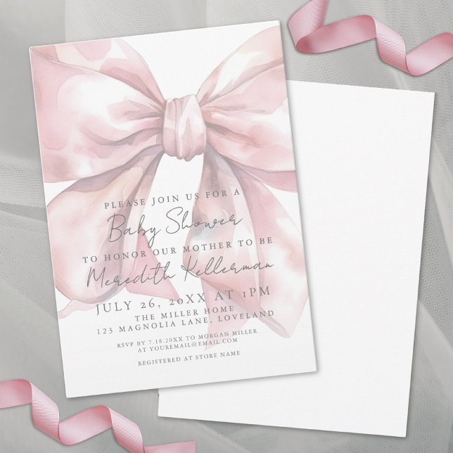 Invitación Coquette Pink Bow Baby Shower (Coquette Pink Bow Baby Shower Invitation)