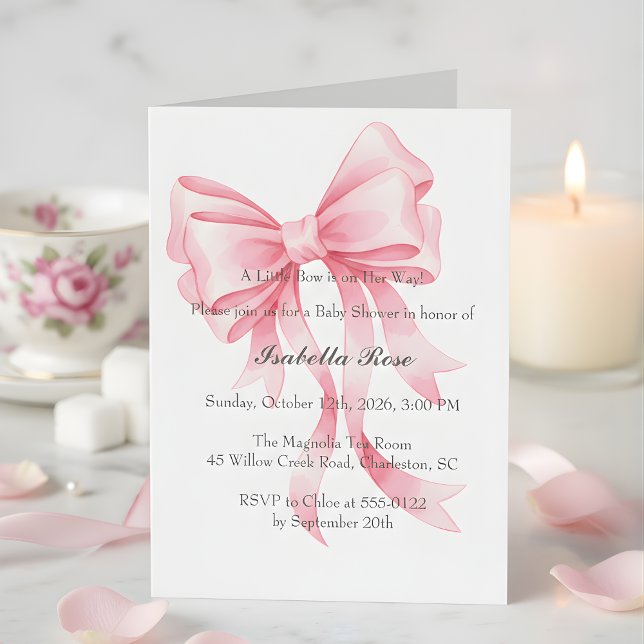 Invitación Coquette Pink Bow Baby Shower It's a Girl (Subido por el creador)