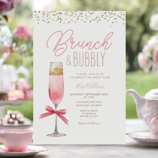 Invitación Coquette Pink Bow Brunch & Bubbly Bridal Shower (Subido por el creador)