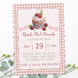 Invitación Coquette Pink Bow Cherry Cake Cute Brite Shower