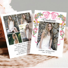 Invitación Coquette Pink Bow Coquette 5 PHOTO Graduation Part