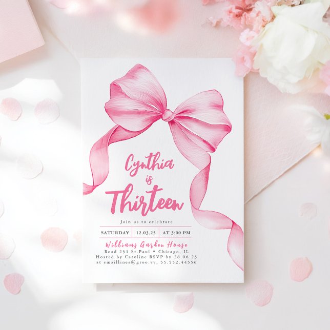 Invitación Coquette Pink Bow Cumpleaños (Pink Bow Birthday Invitation)